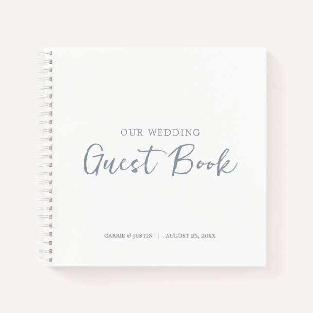 Modern Dusty Blue Script Wedding Guest Book Notizbuch (Vorderseite)