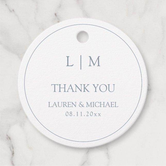 Modern Dusty Blue Simple Monogram Vielen Dank Geschenkanhänger (Vorderseite)