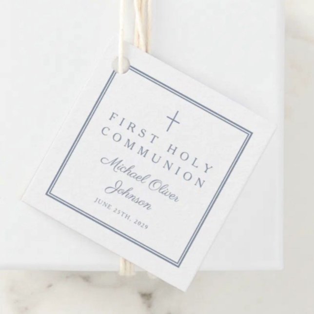 Modern Dusty Blue Thank You Boy First Communion Geschenkanhänger (Modern Dusty Blue Thank You Boy First Communion Favor Tags)