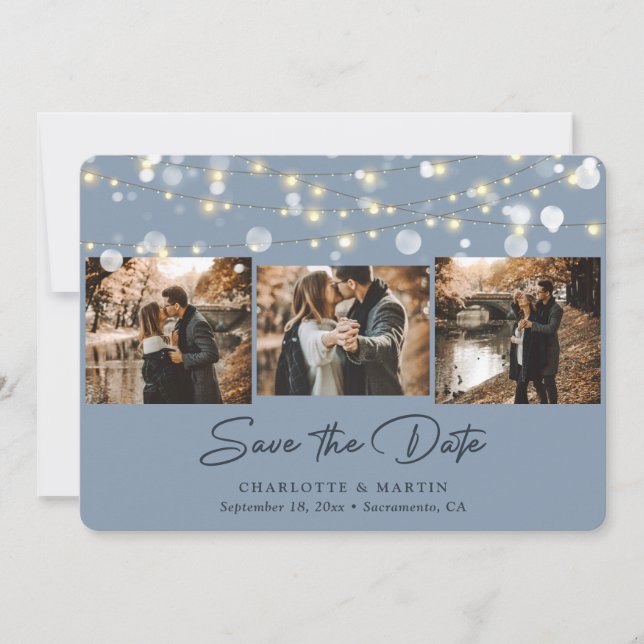 Modern Dusty Blue Wedding 3 Foto Save the Date (Vorderseite)