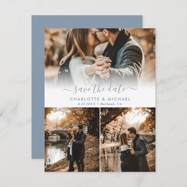 Modern Dusty Blue Wedding Foto Save the Date Card Ankündigung (Vorne/Hinten)