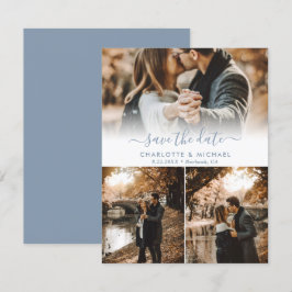 Modern Dusty Blue Wedding Foto Save the Date Card Ankündigung