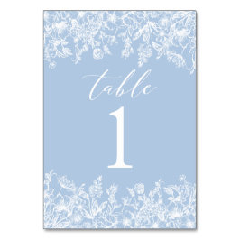 Modern Dusty Blue White Blume Tischnummer Card