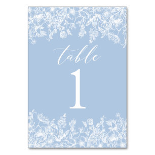 Modern Dusty Blue White Blume Tischnummer Card