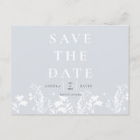 Modern Dusty Blue White Floral Save the Date