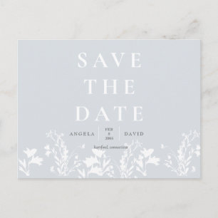 Modern Dusty Blue White Floral Save the Date Postkarte