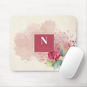 Modern dusty floral l Elegant border burgandy pink Mousepad