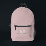 Modern Dusty Pink Custom Monogram Name Bedruckter Rucksack<br><div class="desc">Bleibe stilvoll und organisiert mit diesem modernen, rosafarbenen, benutzerdefinierten Monogram Name Printed Backpack. Dieser Rucksack mit einem sanften, gedämpften rosafarbenen Schatten bietet einen schicken und raffinierten Look, der sich perfekt für den Alltag, die Schule, die Arbeit oder das Reisen eignet. Personalisieren Sie es mit Ihrem Monogramm oder Namen für eine...</div>