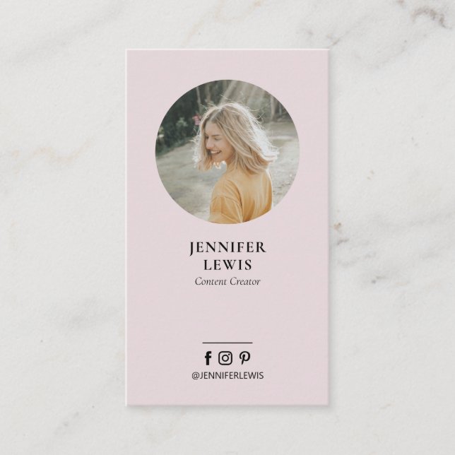 Modern Dusty Pink Foto Social Media Business Card Visitenkarte (Vorderseite)