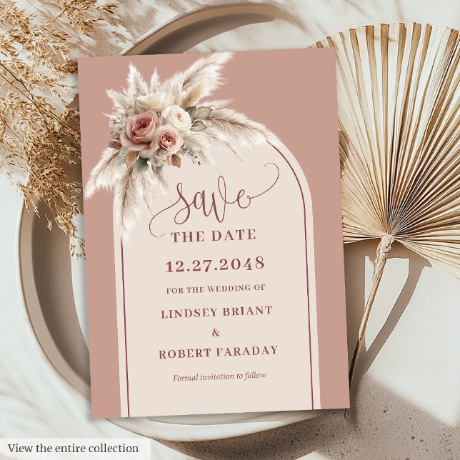 Modern Dusty Pink Pampas Grass Save the Date Card Einladung (Modern Dusty Pink Pampas Grass Save the Date Card)