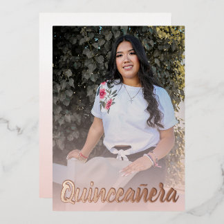 Modern Dusty Pink Rose Gold Quinceanera Folieneinladung