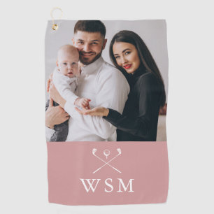 Modern Dusty Rose Monogram Foto Golf Clubs Golfhandtuch