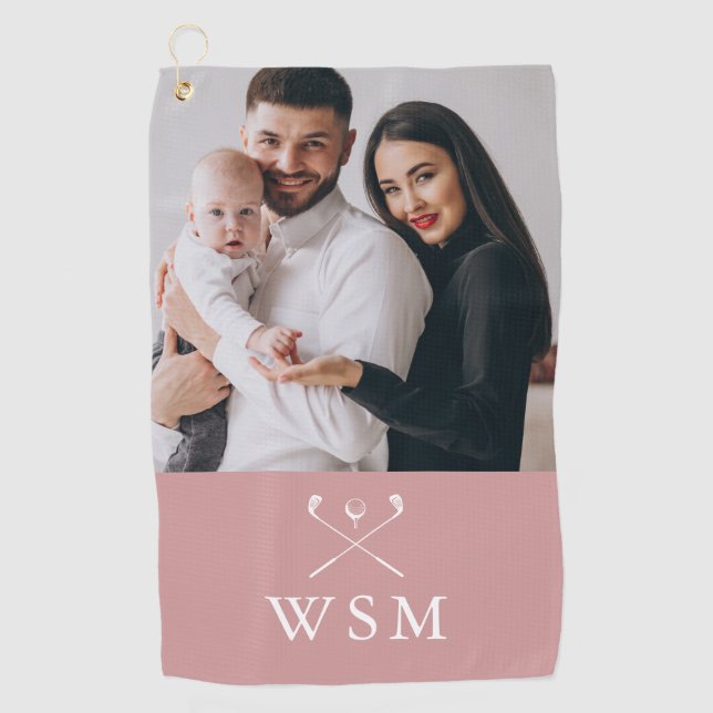 Modern Dusty Rose Monogram Foto Golf Clubs Golfhandtuch (Vorderseite)