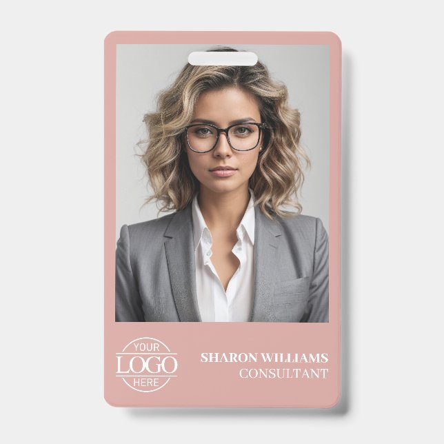 Modern Dusty Rose Personalized Employee Photo Logo Ausweis (Vorderseite)