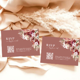 Modern Dusty Rosewood & Blush QR Code Wedding RSVP Karte