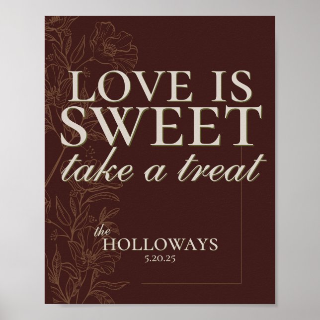  Modern Earth Tone Treat Wedding Table Sign Poster (Vorne)