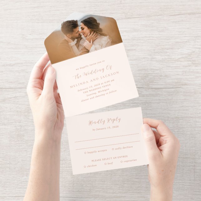 Modern Earthy Neutral Photo Wedding All-in-One-Einladung (Abreißstreifen)