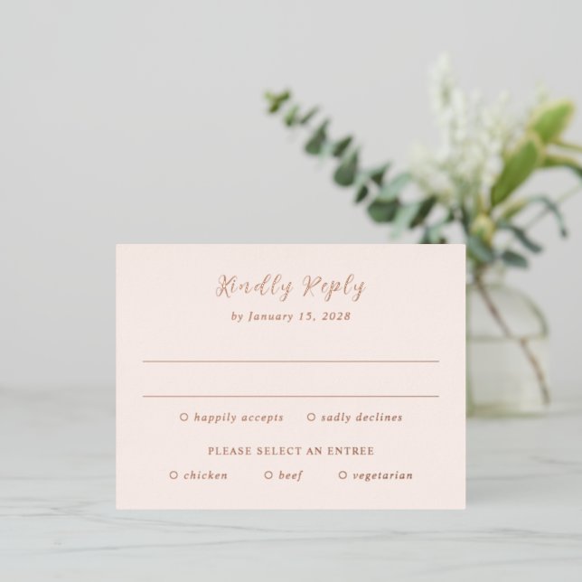 Modern Earthy Neutral Wedding Foil RSVP Card Folie Einladungspostkarte (Stehend vorne)