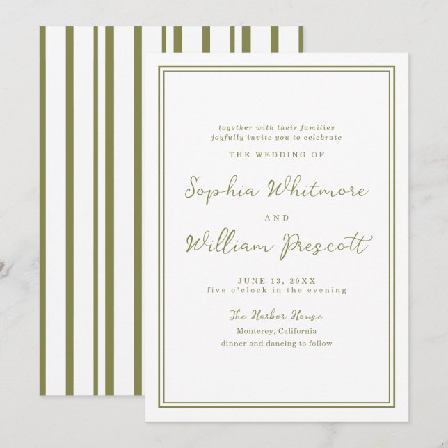 Modern Earthy Olive Green Wedding Invitation Einladung (Vorne/Hinten)