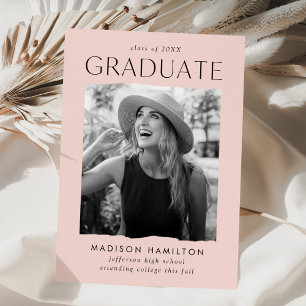 Modern Edge Blush Pink Photo Graduation Ankündigung