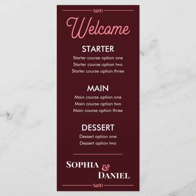 Modern Editable Wedding Menu Menükarte (Vorderseite)