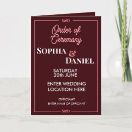 Modern Editable Wedding Order of Ceremony Programm