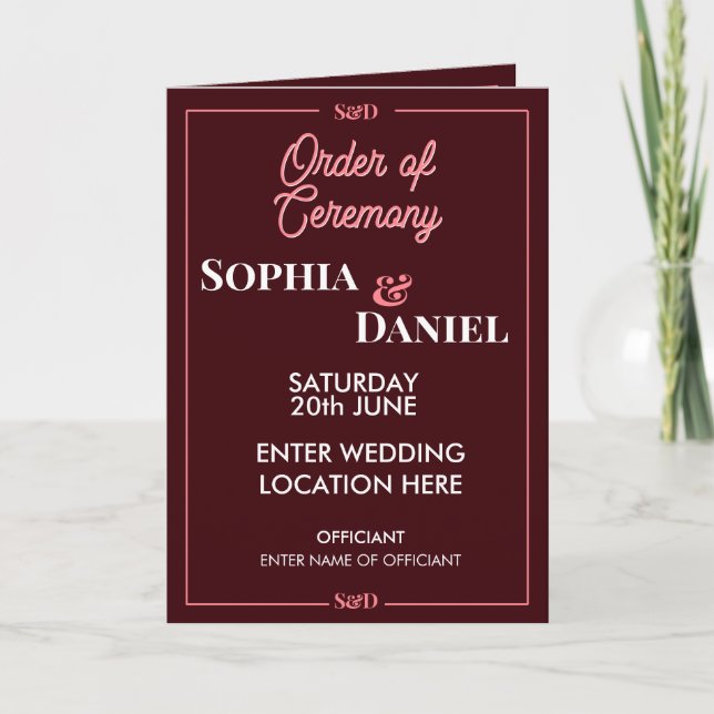 Modern Editable Wedding Order of Ceremony Programm (Vorderseite)