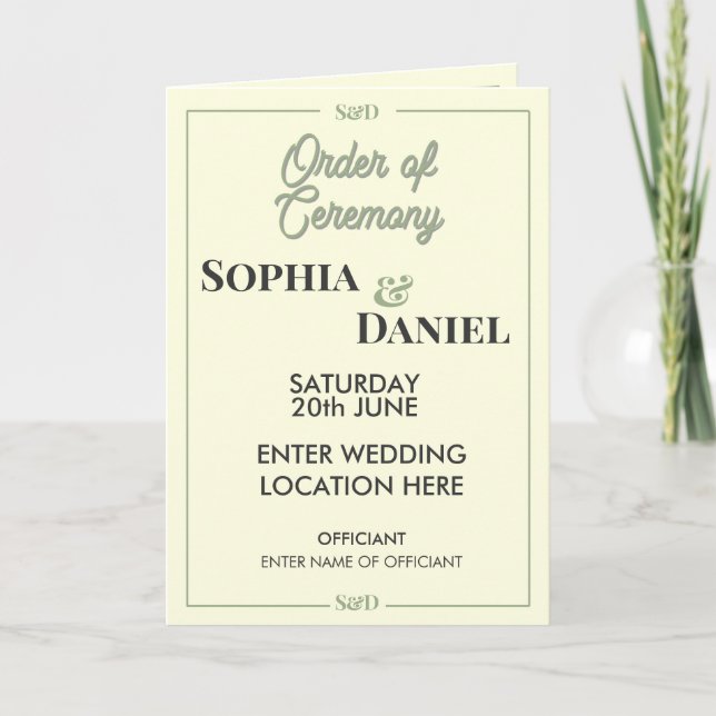 Modern Editable Wedding Order of Ceremony Programm (Vorderseite)