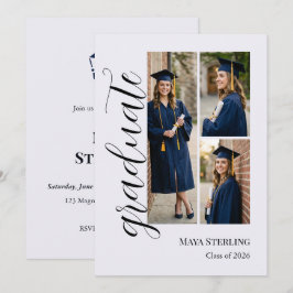 Modern Editorial Script Multi-Photo Graduation  Einladung