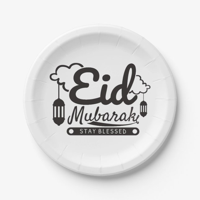 Modern Eid Mubarak Happy Eid Pappteller (Vorderseite)