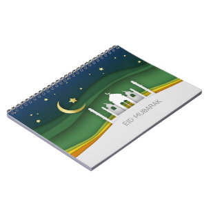 Modern Eid Mubarak Paper Cut Moschee - Notebook Notizblock