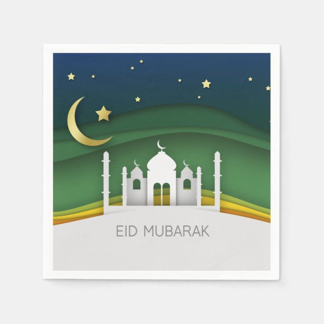Modern Eid Mubarak Papier schneiden Moschee - Pape Serviette (Vorderseite)