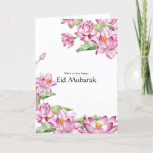 Modern Eid Mubarak Pink Lotus Blume Foto Feiertagskarte