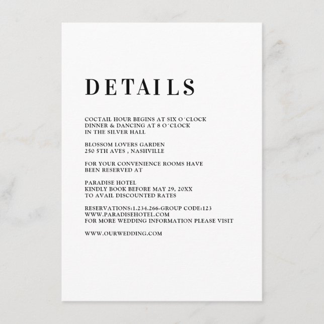 Modern, einfach, frisch - Hochzeit Enclosure Card Begleitkarte (Vorderseite)