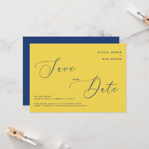  Modern einfach Save the Date gelb & blau Einladung