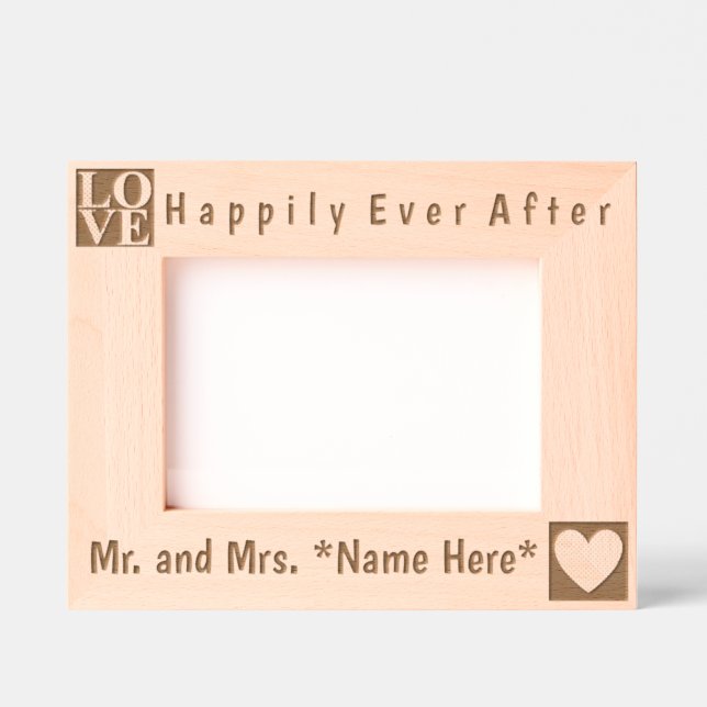 Modern, einfach und mit Namen, Liebe und Herz Geätzte Rahmen (Vorderseite)