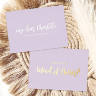 Modern Einfache Lila Bridesmaid-Vorschlagskarte Folieneinladung
