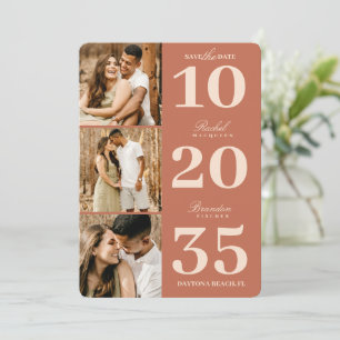 Modern Einfache Terracotta Date Drei Foto Hochzeit Save The Date