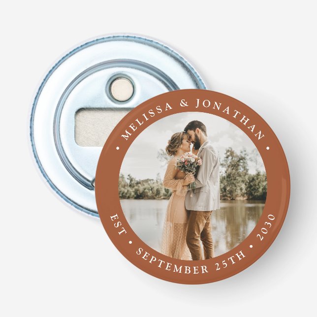 Modern Einfache Terracotta Foto Gastgeschenk Hochz Flaschenöffner (Vorderseite)