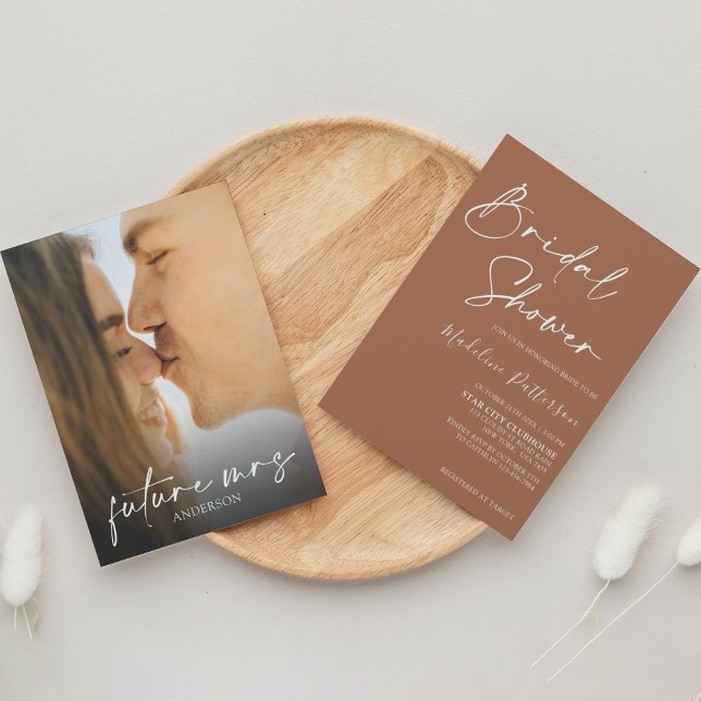 Modern Einfache Terracotta mit Foto Brautparty Einladung (Von Creator hochgeladen)