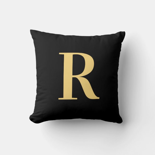 Modern einfaches Monogram Black Gold Kissen (Vorderseite)