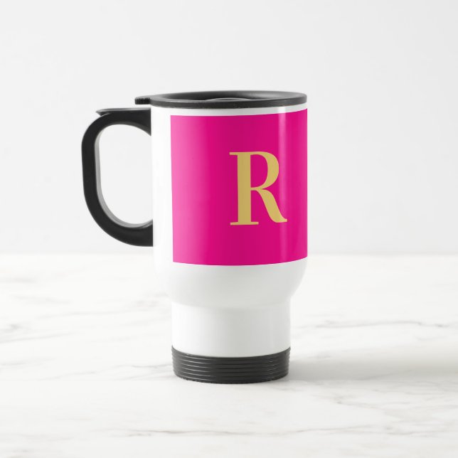Modern einfaches Monogramm Hot Pink Reisebecher (Links)