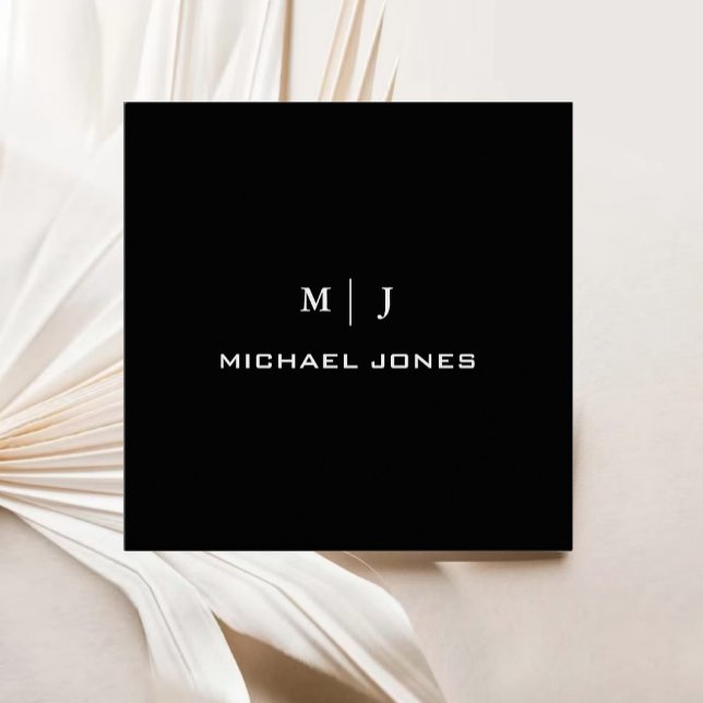 Modern einfaches Monogramm Name Black Paper Quadratische Visitenkarte (Modern Simple Monogram Name Black Paper Square Business Card)