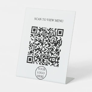 Modern einfaches, schwarz-weißes Scan QR Code Menü Sockelschild