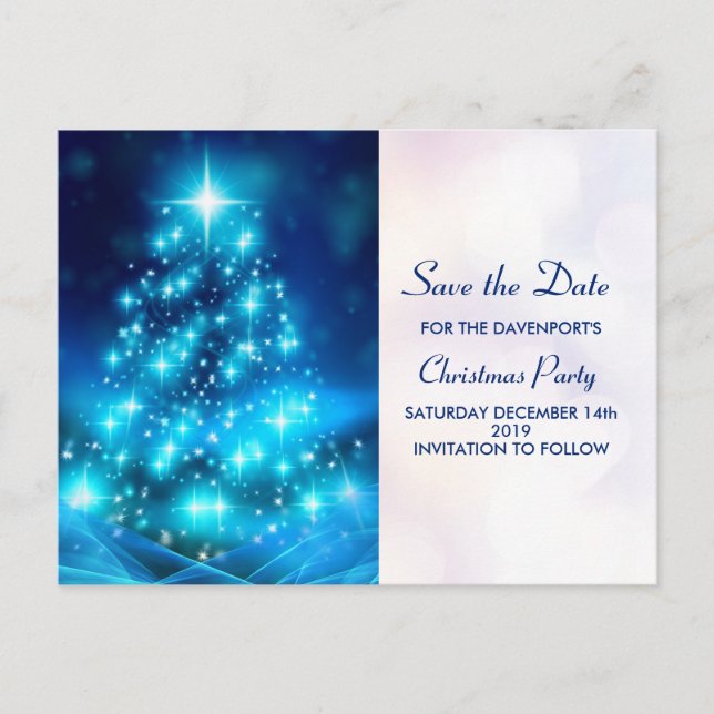Modern Electric Blue Christmas Tree Save the Date Postkarte (Vorderseite)