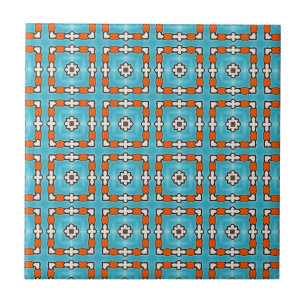 Modern Elegance Blue Orange White Azulejos Tile Fliese