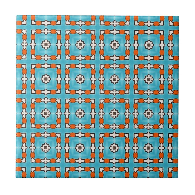 Modern Elegance Blue Orange White Azulejos Tile Fliese (Vorderseite)