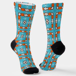 Modern Elegance Blue Orange White Azulejos Tile Socken
