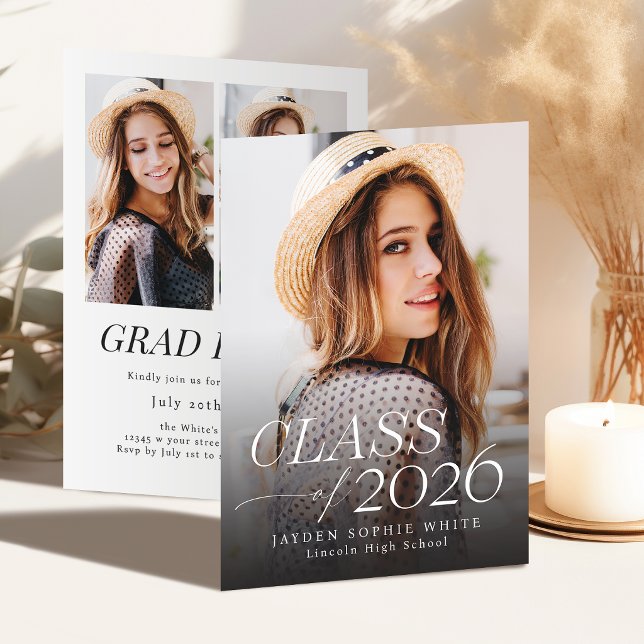 Modern Elegance Class of 2026 Photo Graduation Einladung (Modern Elegance Class of 2026 Photo Graduation Invitation)