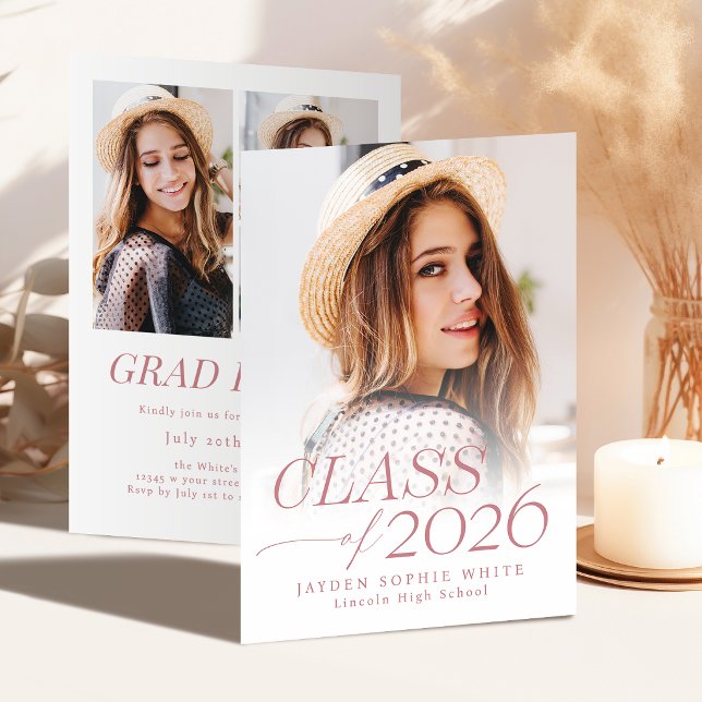 Modern Elegance Class of 2026 Photo Graduation Einladung (Modern Elegance Class of 2026 Photo Graduation Invitation)
